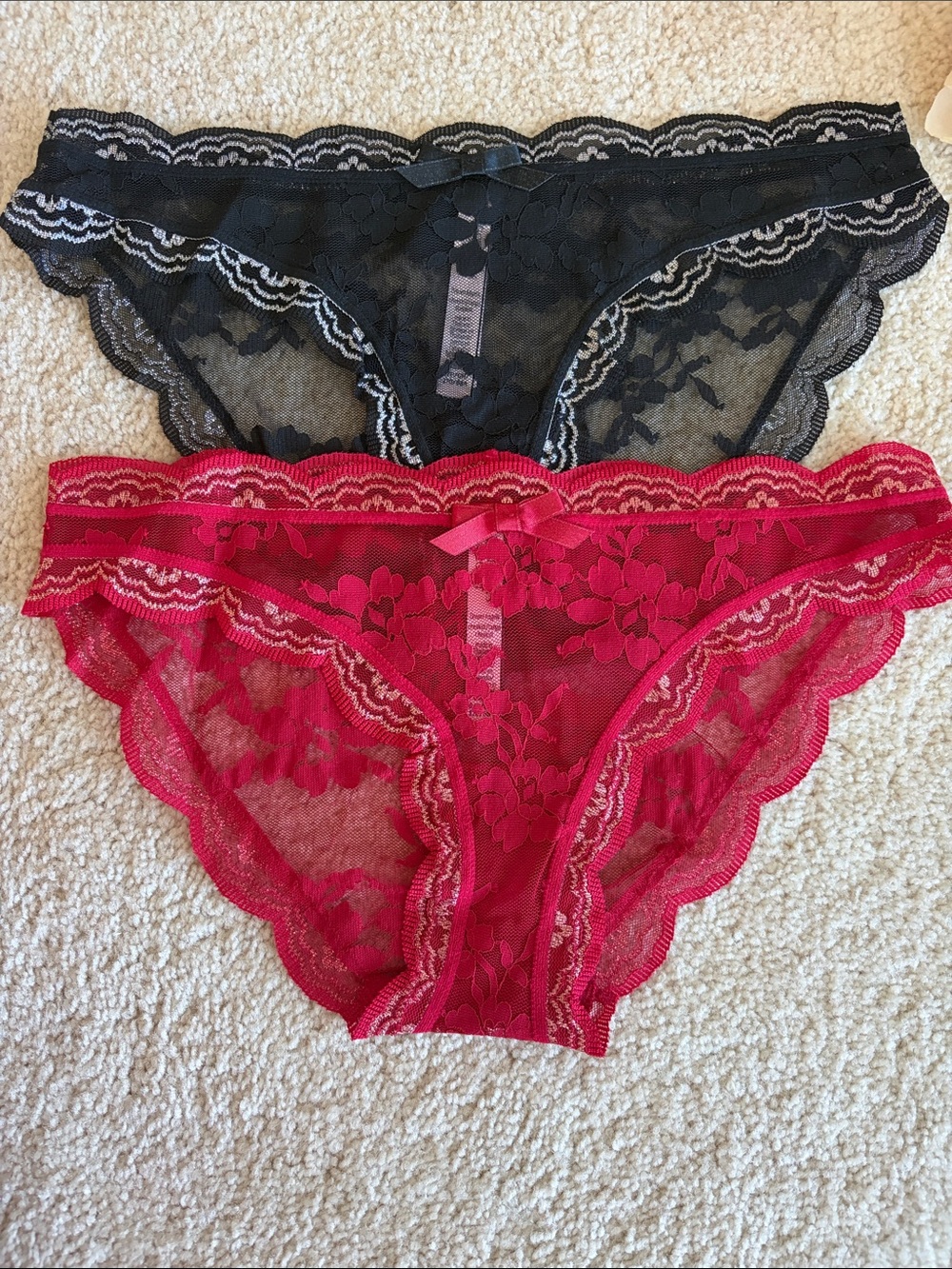 Victoria's Secret Lace Bikini Dream Angel Panties - Black & Red, S